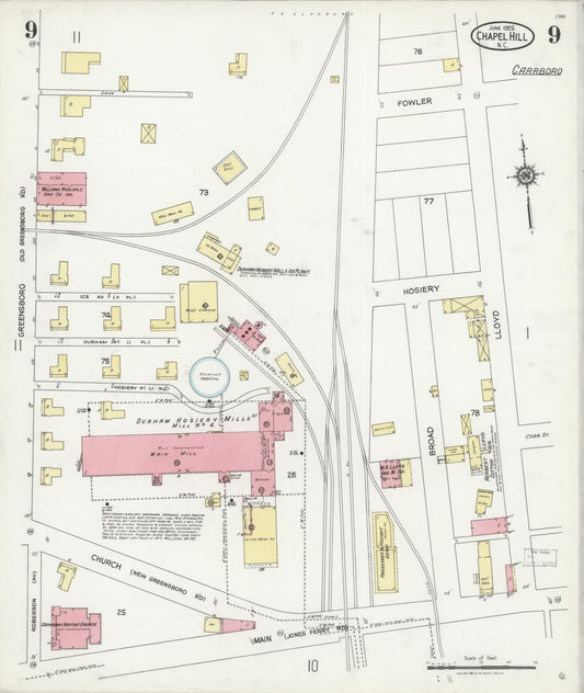 Sanborn Fire Insurance Map from Chapel Hill, Orange County, North Carolina (1925), Sheet #0009 - Historic Sanborn Fire Insurance Map Print, vintage old map wall art, antique decor, genealogy gift, North Carolina North Carolina map