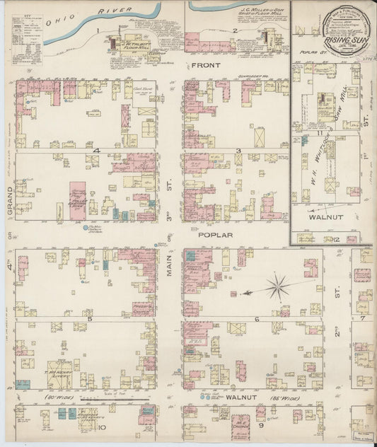 Sanborn Fire Insurance Map from Rising Sun, Ohio County, Indiana (1886), Sheet #0001 - Historic Sanborn Fire Insurance Map Print, vintage old map wall art, antique decor, genealogy gift, Indiana Indiana map
