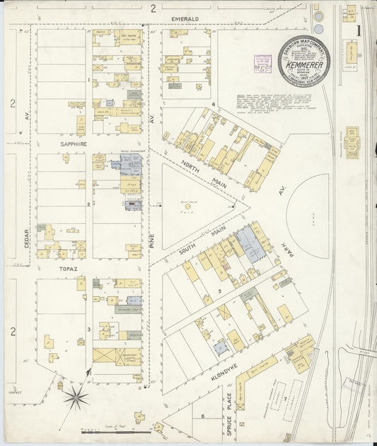 Sanborn Fire Insurance Map from Kemmerer, Lincoln County, Wyoming (1907), Sheet #0001 - Historic Sanborn Fire Insurance Map Print, vintage old map wall art, antique decor, genealogy gift, Wyoming Wyoming map