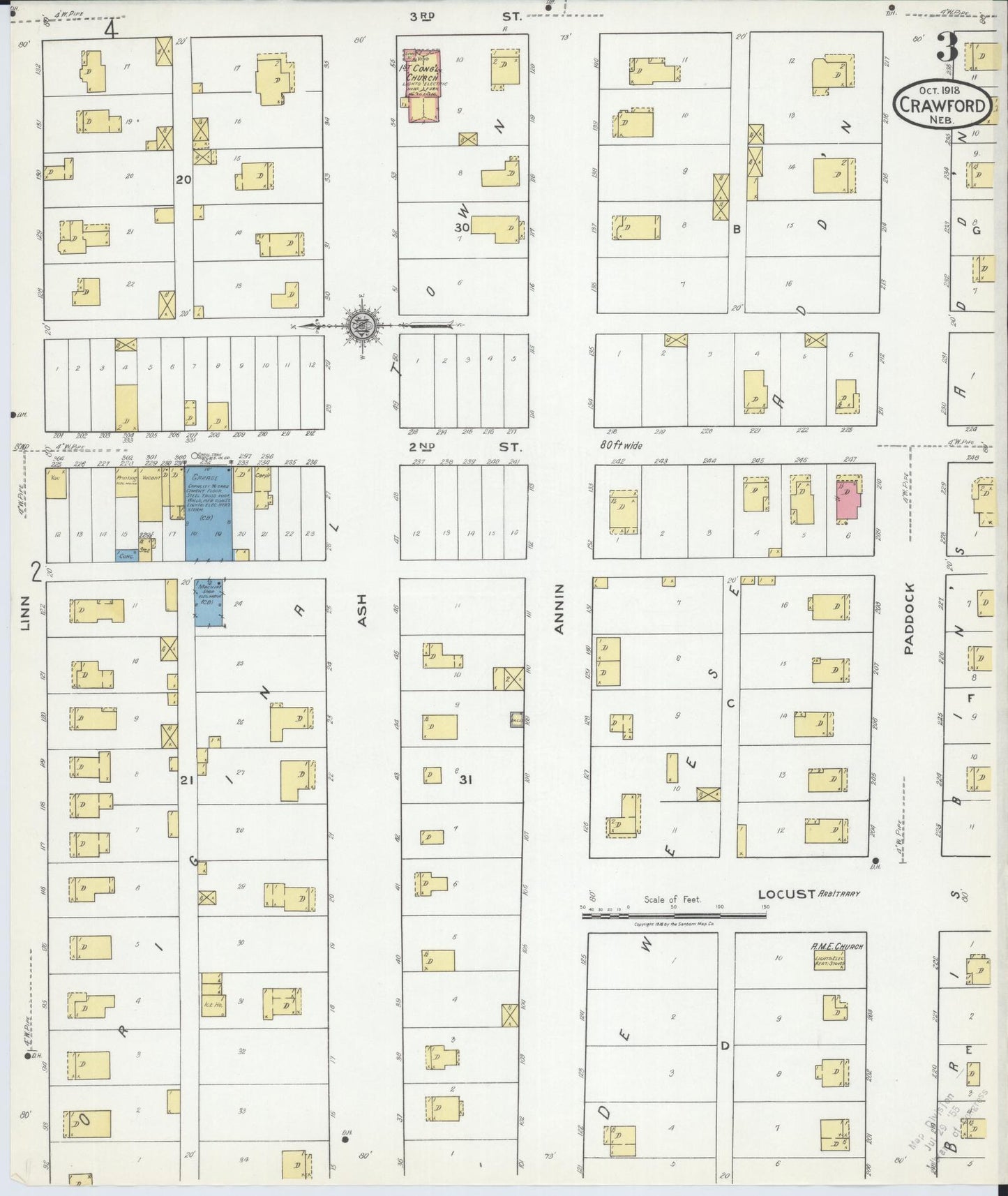 Sanborn Fire Insurance Map from Crawford, Dawes County, Nebraska (1918), Sheet #0003 - Complete Map Set gallery image, historic Sanborn map, vintage wall art, Nebraska Nebraska