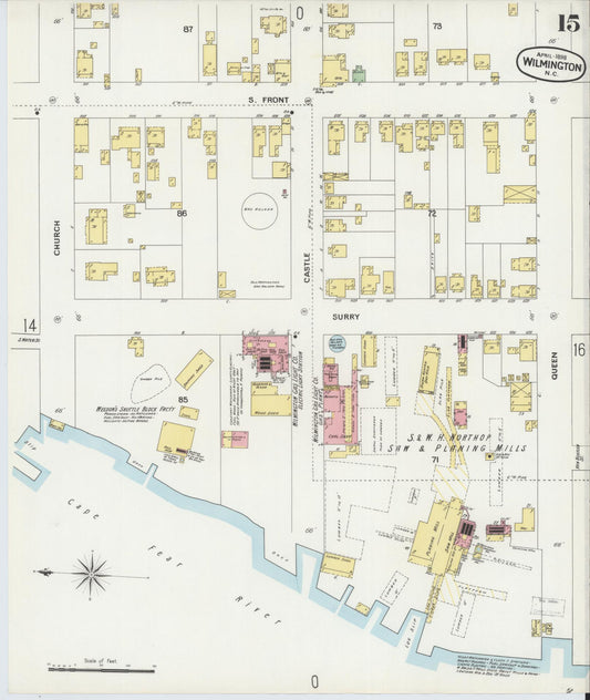 Sanborn Fire Insurance Map from Wilmington, New Hanover County, North Carolina (1898), Sheet #0015 - Historic Sanborn Fire Insurance Map Print, vintage old map wall art, antique decor, genealogy gift, North Carolina North Carolina map