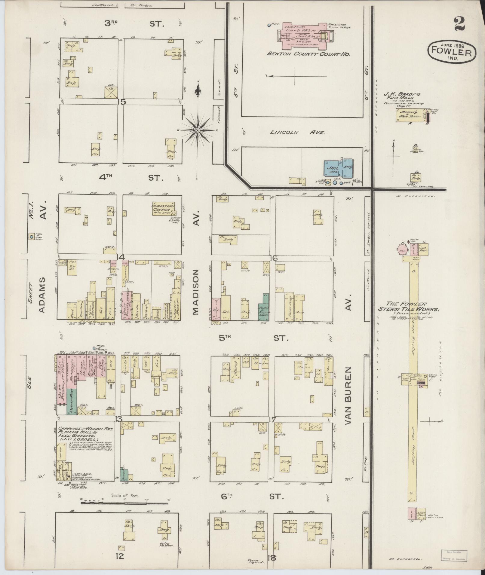 Sanborn Fire Insurance Map from Fowler, Benton County, Indiana (1886), Sheet #0002 - Complete Map Set gallery image, historic Sanborn map, vintage wall art, Indiana Indiana