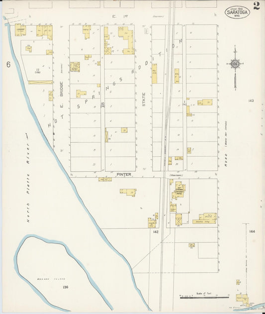 Sanborn Fire Insurance Map from Saratoga, Carbon County, Wyoming (1912), Sheet #0002 - Historic Sanborn Fire Insurance Map Print, vintage old map wall art, antique decor, genealogy gift, Wyoming Wyoming map