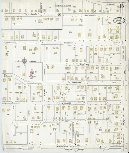 Sanborn Fire Insurance Map from Terrell, Kaufman County, Texas (1921), Sheet #0015 - Historic Sanborn Fire Insurance Map Print, vintage old map wall art, antique decor, genealogy gift, Texas Texas map