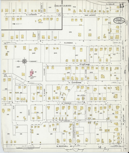 Sanborn Fire Insurance Map from Terrell, Kaufman County, Texas (1921), Sheet #0015 - Historic Sanborn Fire Insurance Map Print, vintage old map wall art, antique decor, genealogy gift, Texas Texas map