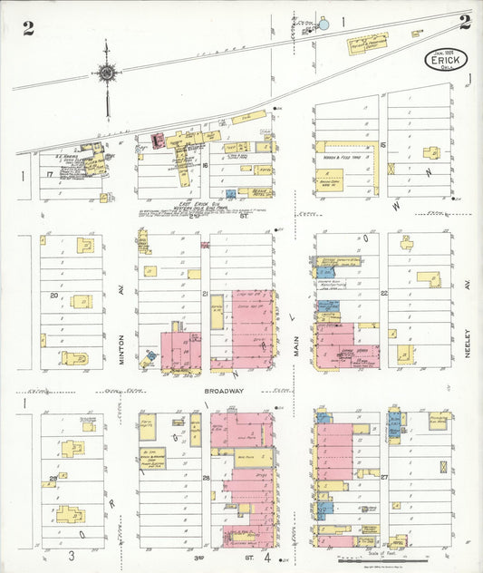 Sanborn Fire Insurance Map from Erick, Beckham County, Oklahoma (1924), Sheet #0002 - Historic Sanborn Fire Insurance Map Print, vintage old map wall art, antique decor, genealogy gift, Oklahoma Oklahoma map