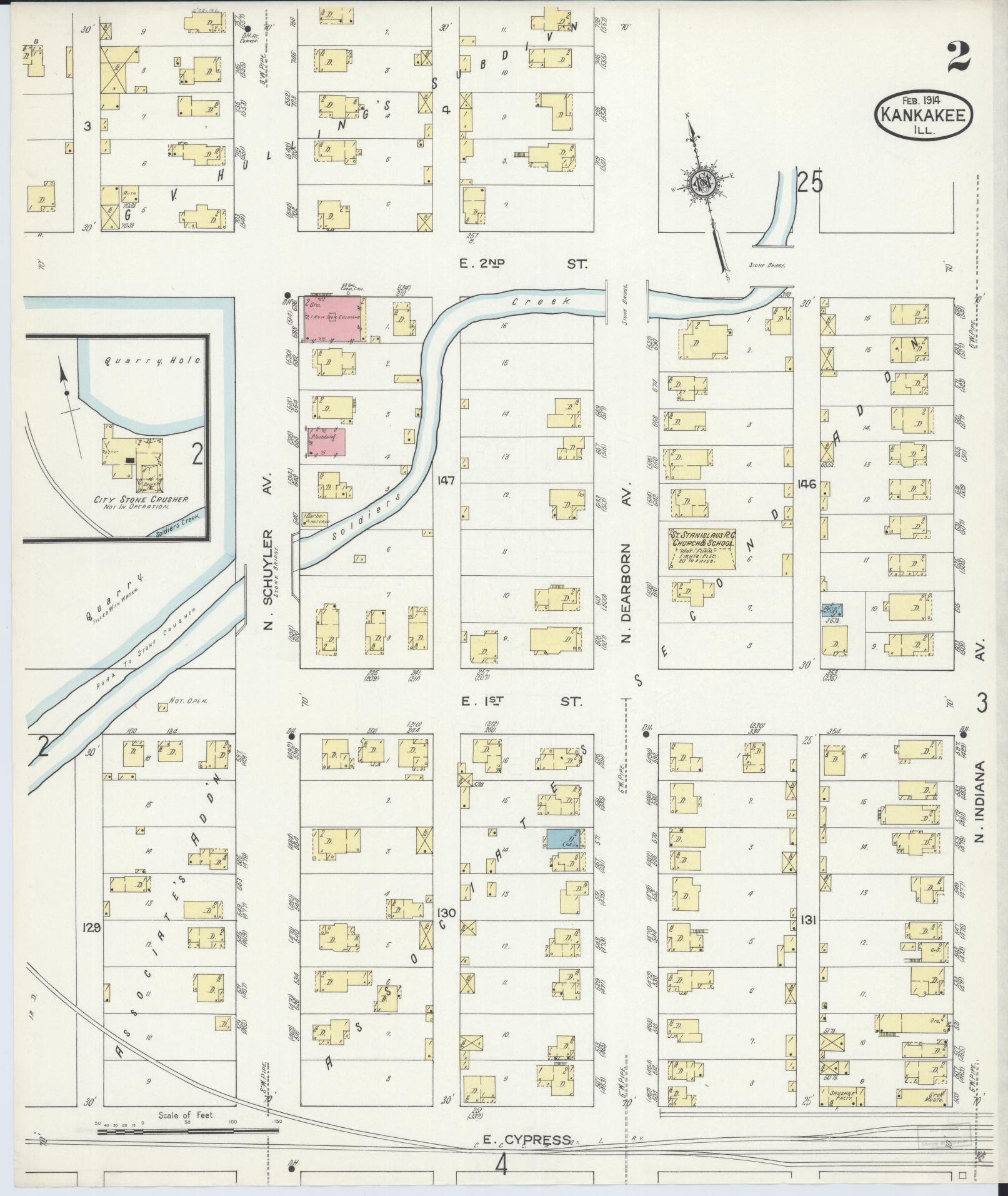 Sanborn Fire Insurance Map from Kankakee, Kankakee County, Illinois (1914), Sheet #0002 - Complete Map Set gallery image, historic Sanborn map, vintage wall art, Illinois Illinois