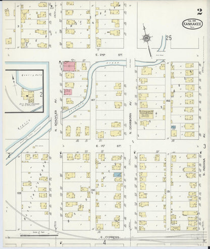 Sanborn Fire Insurance Map from Kankakee, Kankakee County, Illinois (1914), Sheet #0002 - Complete Map Set gallery image, historic Sanborn map, vintage wall art, Illinois Illinois