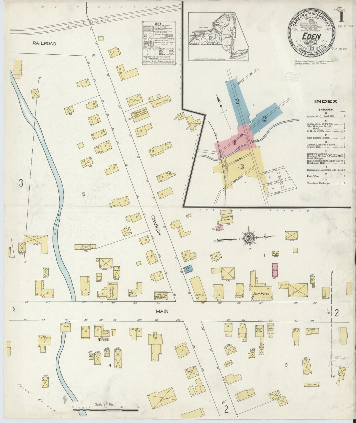 Sanborn Fire Insurance Map from Eden, Erie County, New York (1913), Sheet #0001 - Complete Map Set gallery image, historic Sanborn map, vintage wall art, New York New York