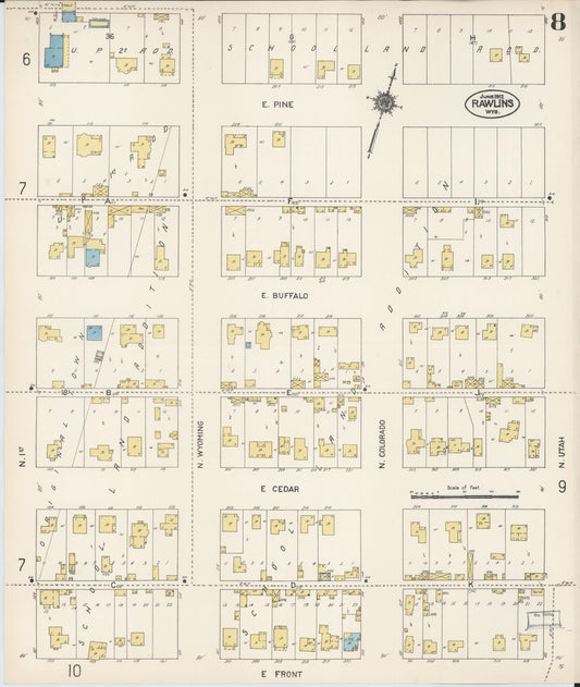 Sanborn Fire Insurance Map from Rawlins, Carbon County, Wyoming (1912), Sheet #0008 - Historic Sanborn Fire Insurance Map Print, vintage old map wall art, antique decor, genealogy gift, Wyoming Wyoming map