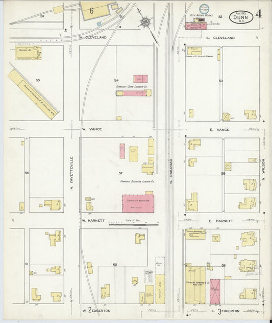 Sanborn Fire Insurance Map from Dunn, Harnett County, North Carolina (1913), Sheet #0004 - Historic Sanborn Fire Insurance Map Print, vintage old map wall art, antique decor, genealogy gift, North Carolina North Carolina map