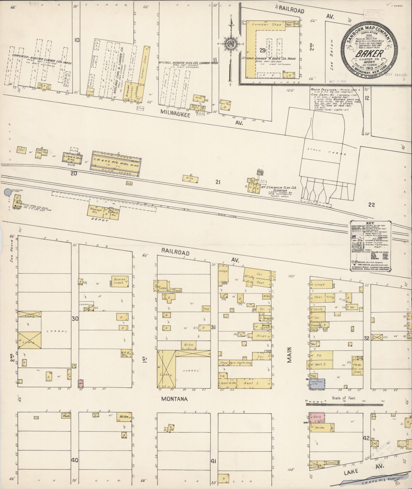 Sanborn Fire Insurance Map from Baker, Fallon County, Montana (1910), Sheet #0001 - Historic Sanborn Fire Insurance Map Print, vintage old map wall art, antique decor, genealogy gift, Montana Montana map