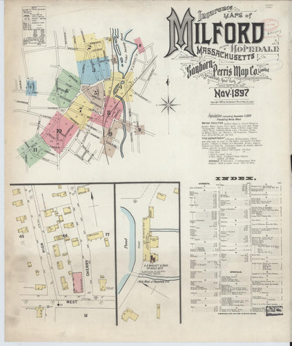 Sanborn Fire Insurance Map from Milford, Worcester County, Massachusetts (1897), Sheet #0001 - Historic Sanborn Fire Insurance Map Print, vintage old map wall art, antique decor, genealogy gift, Massachusetts Massachusetts map