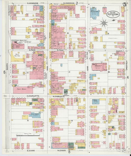 Sanborn Fire Insurance Map from Pottstown, Montgomery County, Pennsylvania (1902), Sheet #0005 - Historic Sanborn Fire Insurance Map Print, vintage old map wall art, antique decor, genealogy gift, Pennsylvania Pennsylvania map