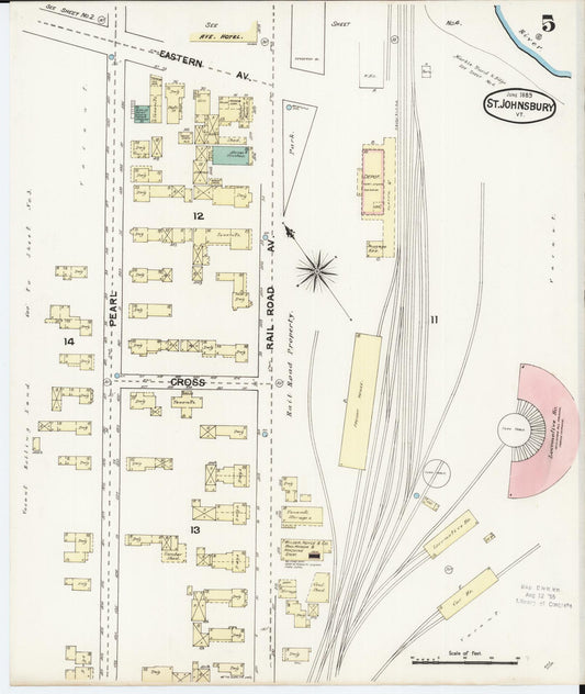 Sanborn Fire Insurance Map from Saint Johnsbury, Caledonia County, Vermont (1889), Sheet #0005 - Historic Sanborn Fire Insurance Map Print, vintage old map wall art, antique decor, genealogy gift, Vermont Vermont map