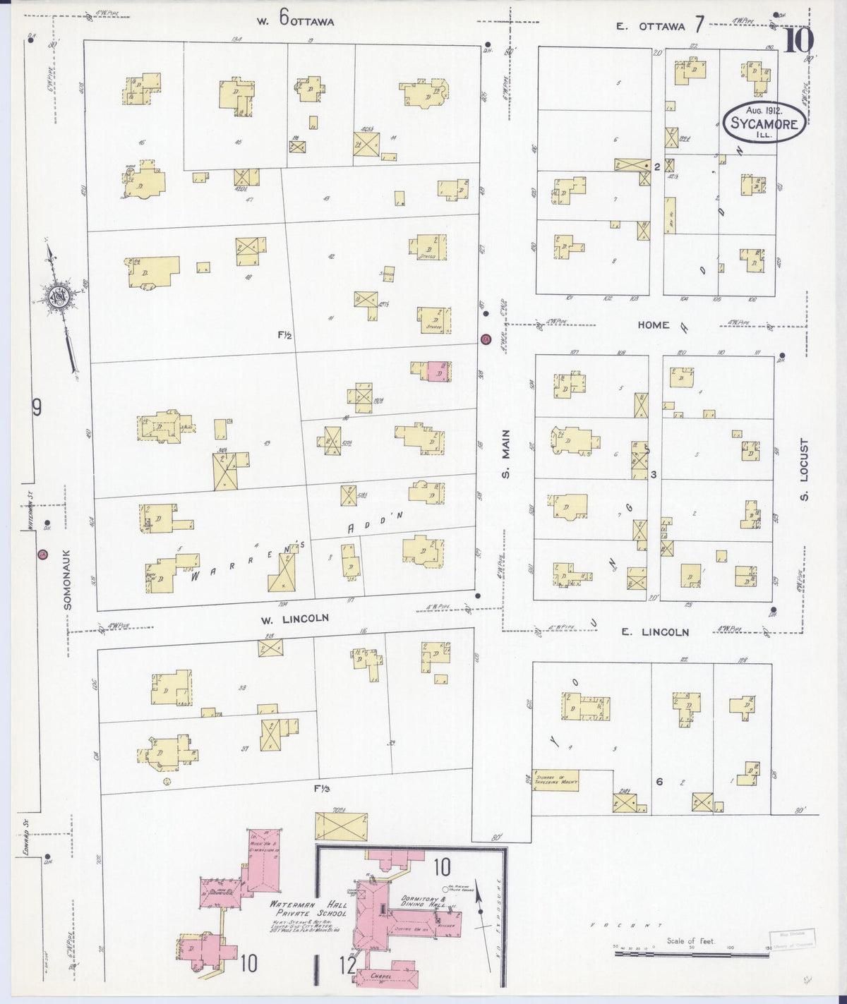 Sanborn Fire Insurance Map from Sycamore, De Kalb County, Illinois (1912), Sheet #0010 - Complete Map Set gallery image, historic Sanborn map, vintage wall art, Illinois Illinois