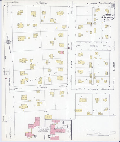 Sanborn Fire Insurance Map from Sycamore, De Kalb County, Illinois (1912), Sheet #0010 - Complete Map Set gallery image, historic Sanborn map, vintage wall art, Illinois Illinois