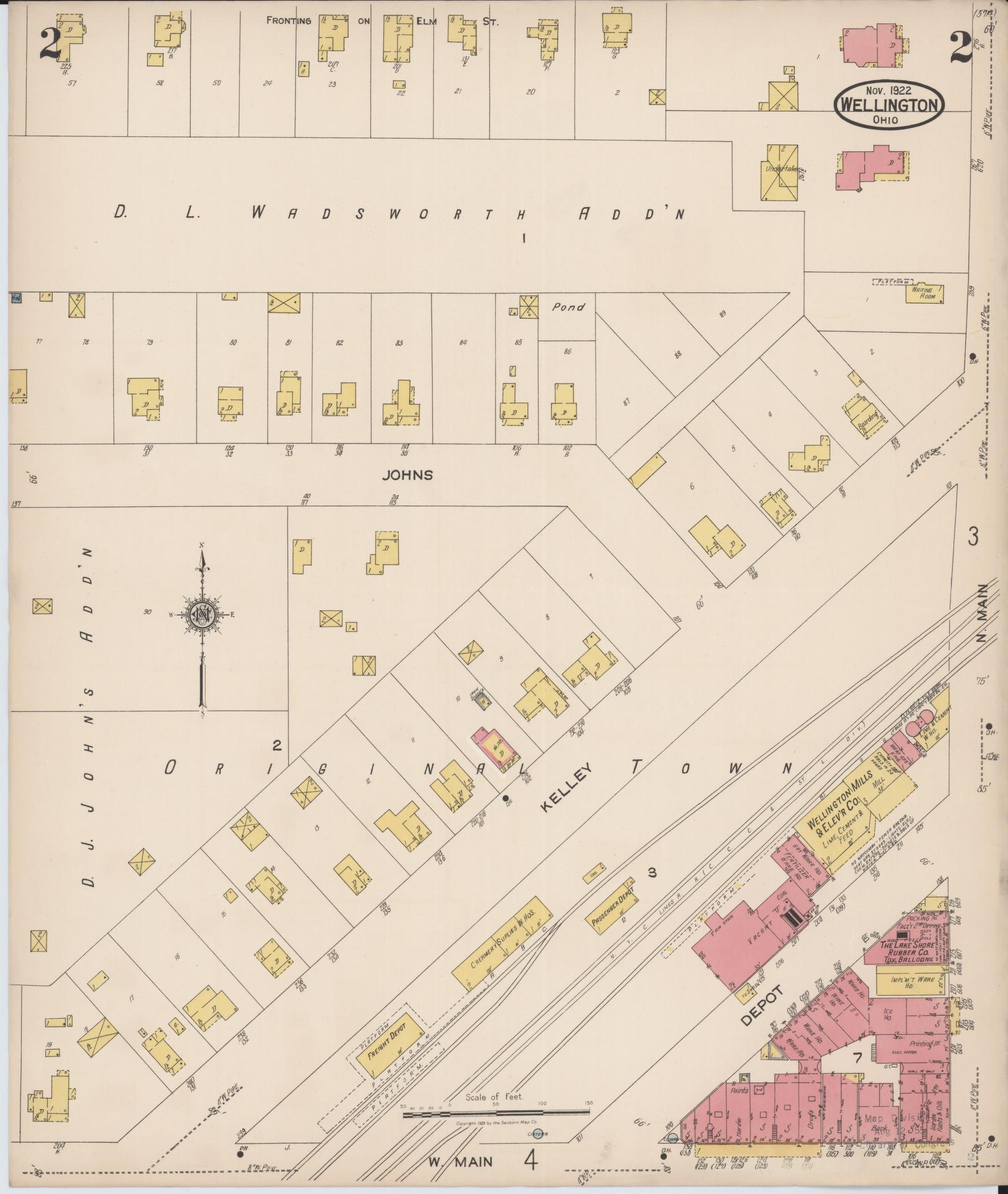 Sanborn Fire Insurance Map from Wellington, Lorain County, Ohio (1922), Sheet #0002 - Historic Sanborn Fire Insurance Map Print, vintage old map wall art, antique decor, genealogy gift, Ohio Ohio map