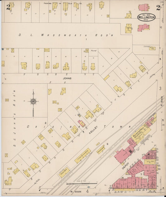 Sanborn Fire Insurance Map from Wellington, Lorain County, Ohio (1922), Sheet #0002 - Historic Sanborn Fire Insurance Map Print, vintage old map wall art, antique decor, genealogy gift, Ohio Ohio map