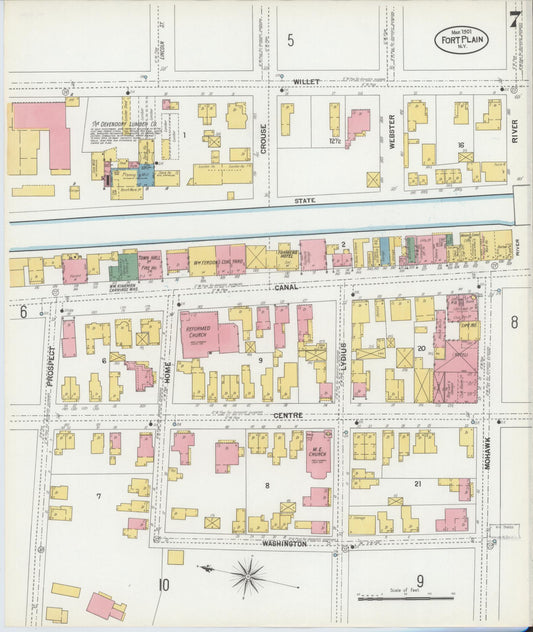 Sanborn Fire Insurance Map from Fort Plain, Montgomery County, New York (1901), Sheet #0007 - Historic Sanborn Fire Insurance Map Print, vintage old map wall art, antique decor, genealogy gift, New York New York map