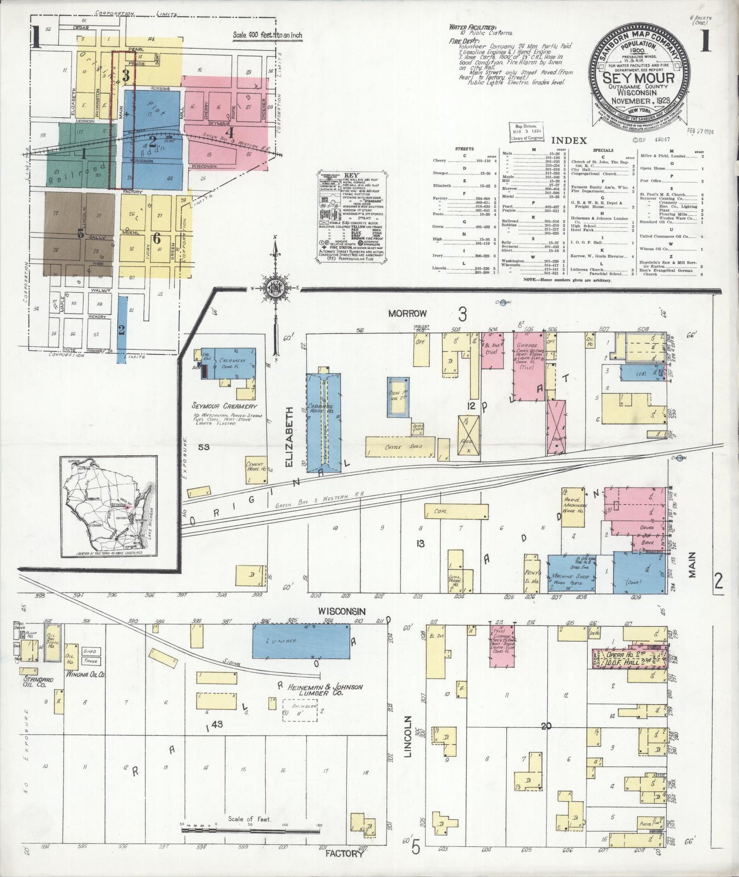 Sanborn Fire Insurance Map from Seymour, Outagamie County, Wisconsin (1923), Sheet #0001 - Historic Sanborn Fire Insurance Map Print, vintage old map wall art, antique decor, genealogy gift, Wisconsin Wisconsin map