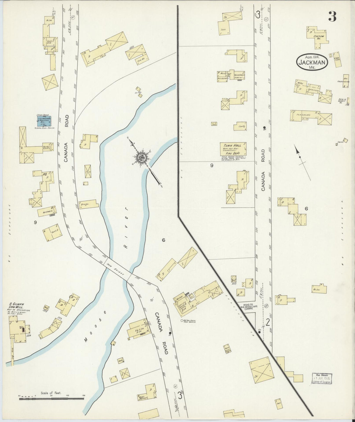 Sanborn Fire Insurance Map from Jackman, Somerset County, Maine (1914), Sheet #0003 - Historic Sanborn Fire Insurance Map Print, vintage old map wall art, antique decor, genealogy gift, Maine Maine map