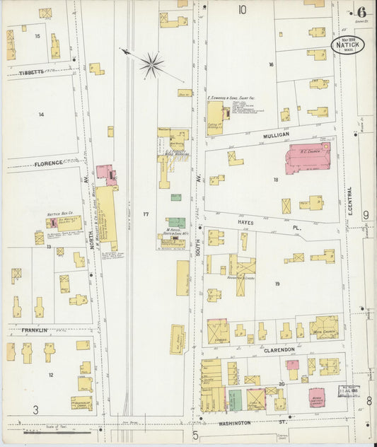 Sanborn Fire Insurance Map from Natick, Middlesex County, Massachusetts (1899), Sheet #0006 - Historic Sanborn Fire Insurance Map Print, vintage old map wall art, antique decor, genealogy gift, Massachusetts Massachusetts map