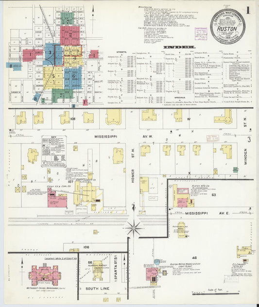 Sanborn Fire Insurance Map from Ruston, Lincoln Parish, Louisiana. (1908) – Historic Sanborn Fire Insurance Map Print