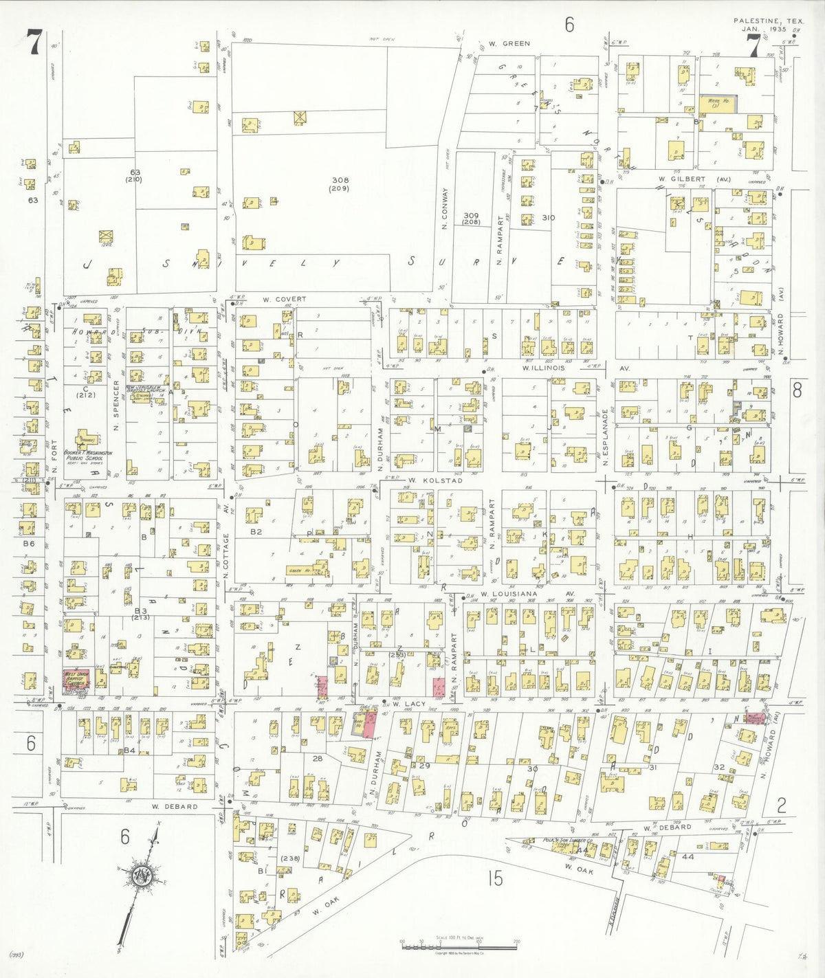 Sanborn Fire Insurance Map from Palestine, Anderson County, Texas (1935), Sheet #0007 - Complete Map Set gallery image, historic Sanborn map, vintage wall art, Texas Texas