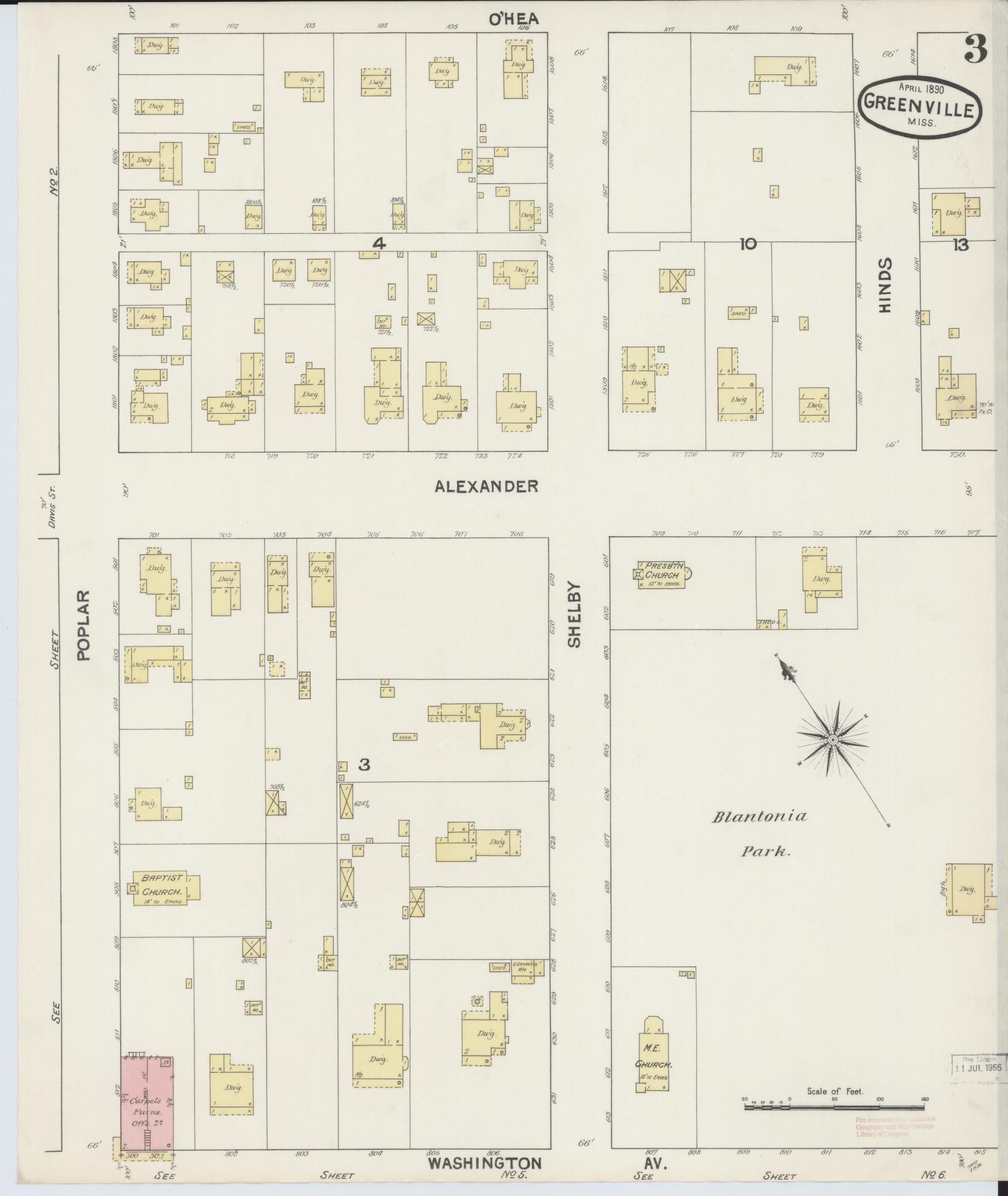 Sanborn Fire Insurance Map from Greenville, Washington County, Mississippi (1890), Sheet #0003 - Complete Map Set gallery image, historic Sanborn map, vintage wall art, Mississippi Mississippi