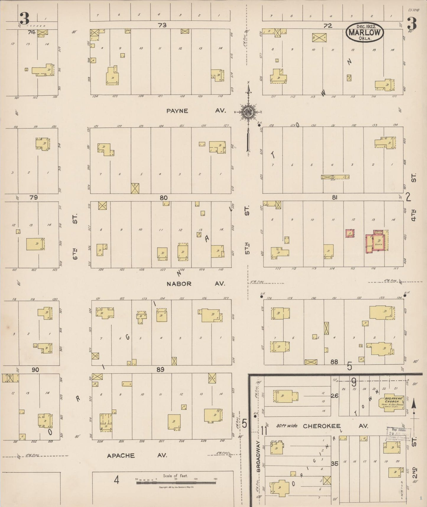 Sanborn Fire Insurance Map from Marlow, Stephens County, Oklahoma (1922), Sheet #0003 - Complete Map Set gallery image, historic Sanborn map, vintage wall art, Oklahoma Oklahoma