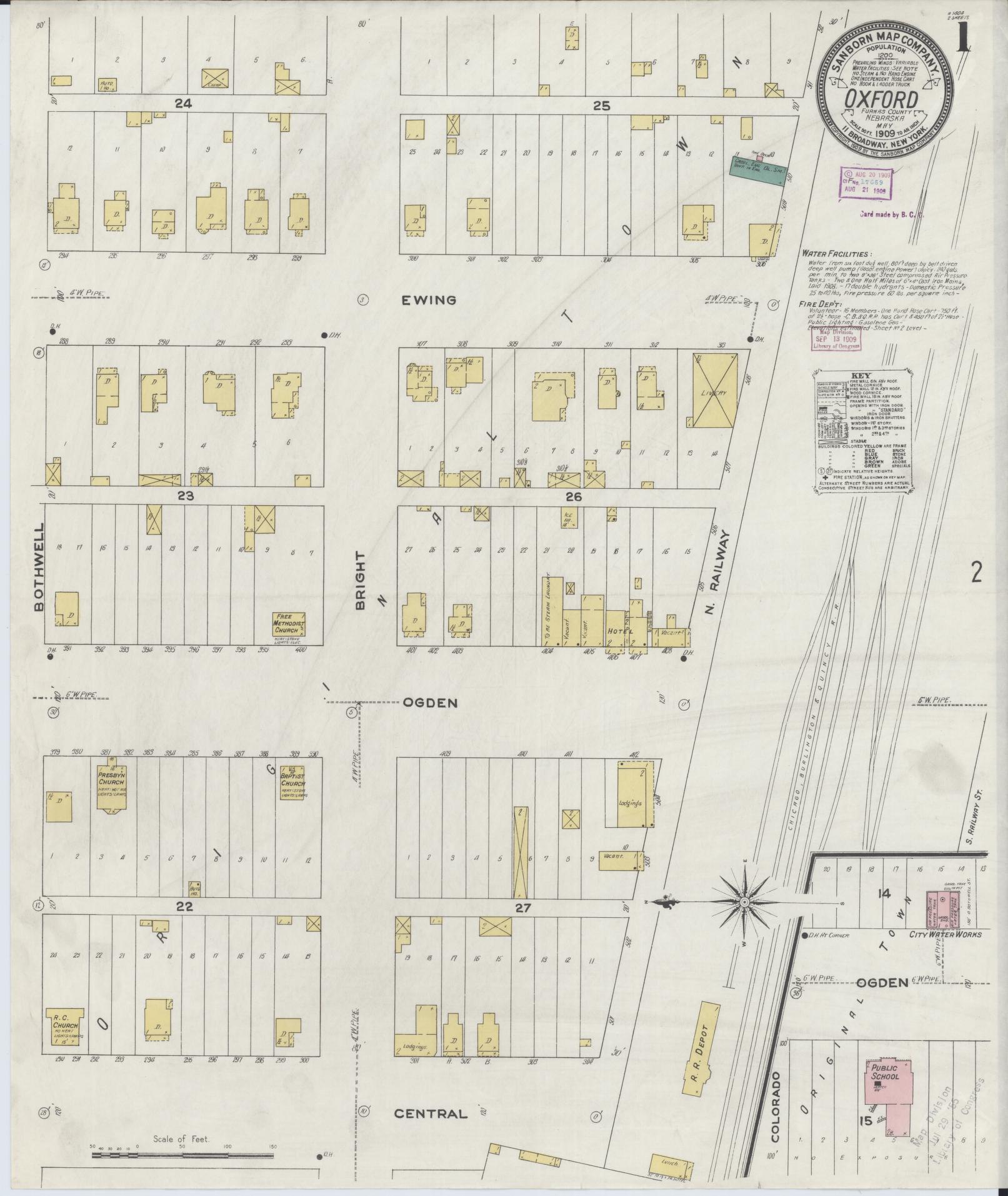 Sanborn Fire Insurance Map from Oxford, Harlan And Furnas County, Nebraska (1909), Sheet #0001 - Complete Map Set gallery image, historic Sanborn map, vintage wall art, Nebraska Nebraska