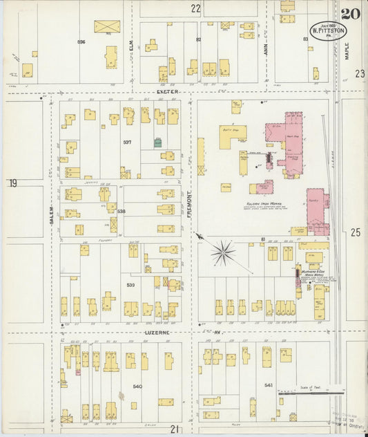 Sanborn Fire Insurance Map from Pittston, Luzerne County, Pennsylvania (1903), Sheet #0020 - Historic Sanborn Fire Insurance Map Print, vintage old map wall art, antique decor, genealogy gift, Pennsylvania Pennsylvania map