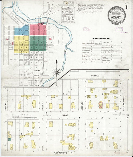 Sanborn Fire Insurance Map from Nashua, Chickasaw County, Iowa (1909), Sheet #0001 - Historic Sanborn Fire Insurance Map Print, vintage old map wall art
