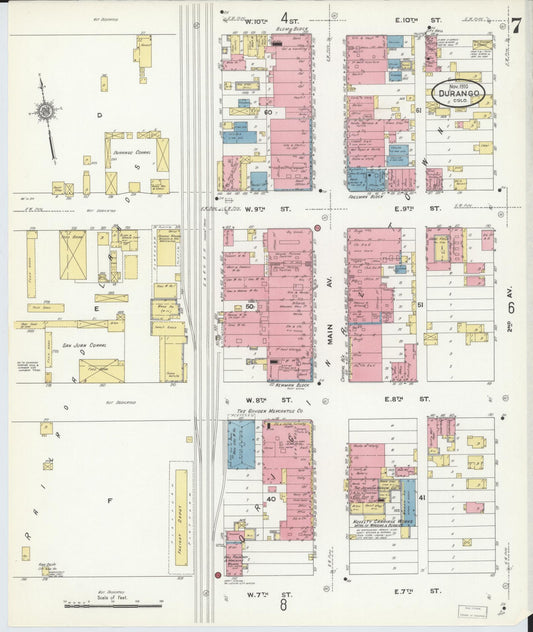 Sanborn Fire Insurance Map from Durango, La Plata County, Colorado (1910), Sheet #0007 - Historic Sanborn Fire Insurance Map Print, vintage old map wall art, antique decor, genealogy gift, Colorado Colorado map