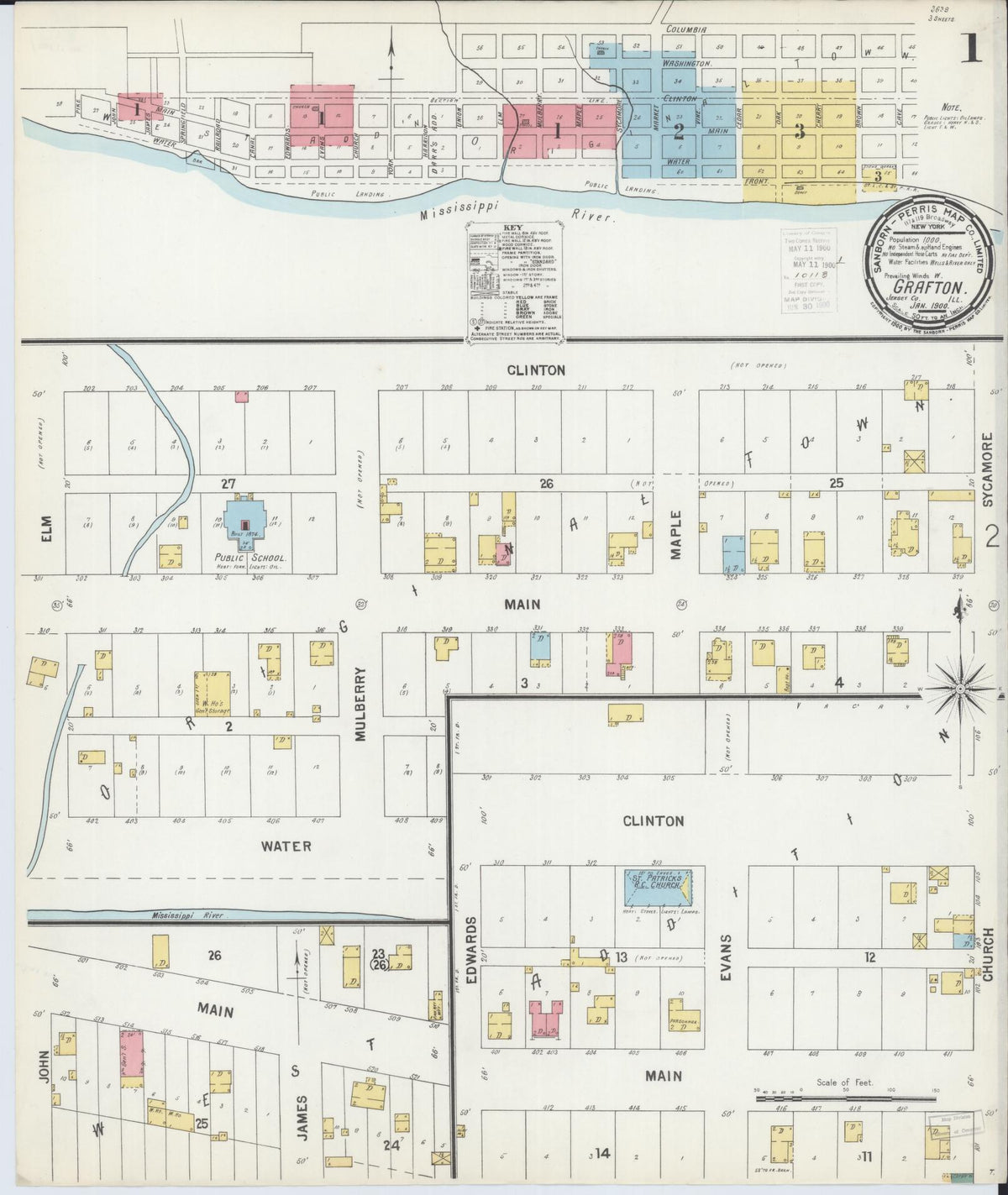 Sanborn Fire Insurance Map from Grafton, Jersey County, Illinois (1900), Sheet #0001 - Complete Map Set gallery image, historic Sanborn map, vintage wall art, Illinois Illinois
