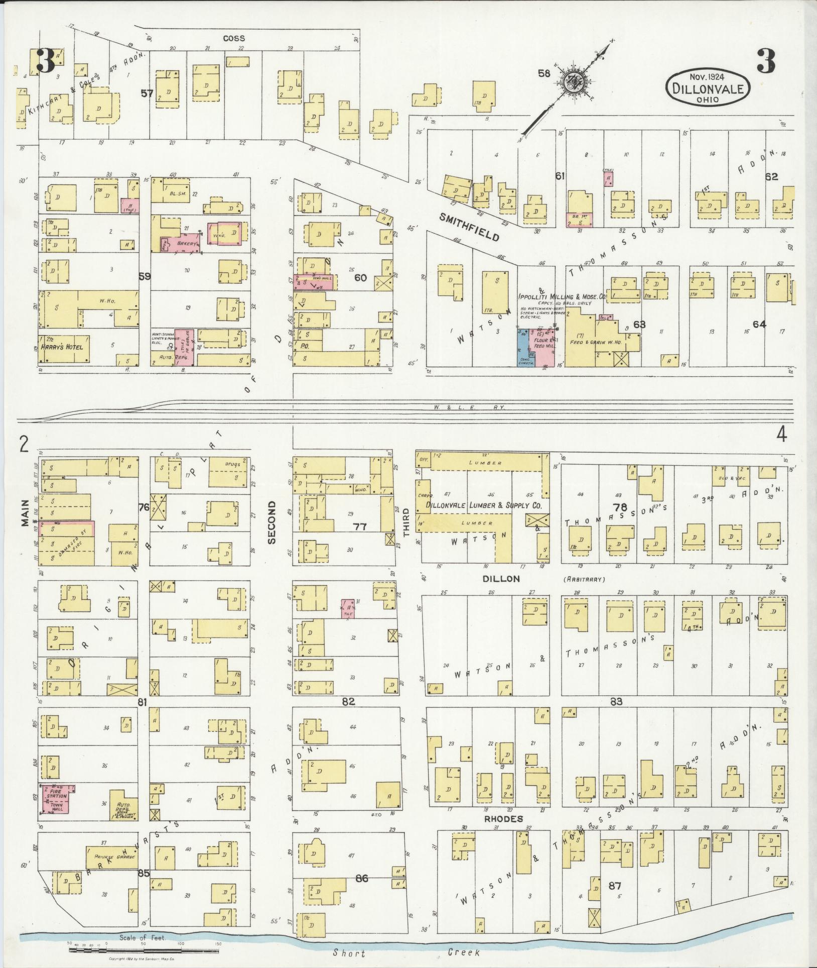 Sanborn Fire Insurance Map from Dillonvale, Jefferson County, Ohio (1924), Sheet #0003 - Historic Sanborn Fire Insurance Map Print, vintage old map wall art, antique decor, genealogy gift, Ohio Ohio map