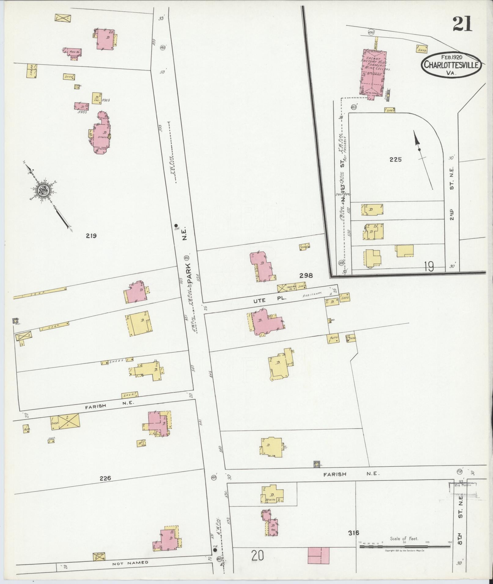 Sanborn Fire Insurance Map from Charlottesville, Independent Cities, Virginia (1920), Sheet #0021 - Complete Map Set gallery image, historic Sanborn map, vintage wall art, Virginia Virginia