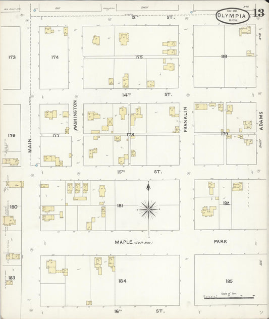 Sanborn Fire Insurance Map from Olympia, Thurston County, Washington (1891), Sheet #0013 - Historic Sanborn Fire Insurance Map Print, vintage old map wall art, antique decor, genealogy gift, Washington Washington map