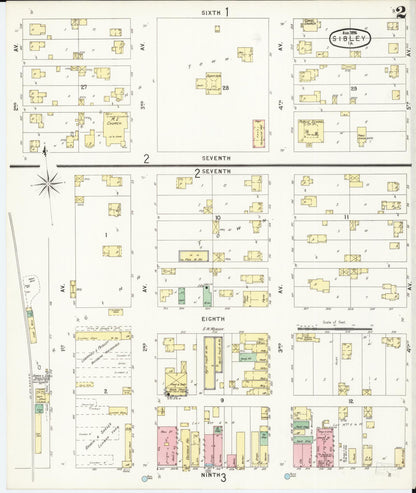 Sanborn Fire Insurance Map from Sibley, Osceola County, Iowa (1896), Sheet #0002 - Historic Sanborn Fire Insurance Map Print, vintage old map wall art