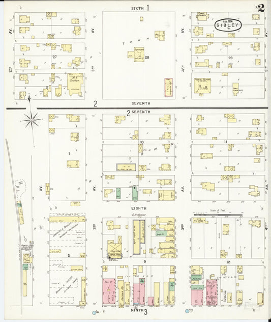 Sanborn Fire Insurance Map from Sibley, Osceola County, Iowa (1896), Sheet #0002 - Historic Sanborn Fire Insurance Map Print, vintage old map wall art