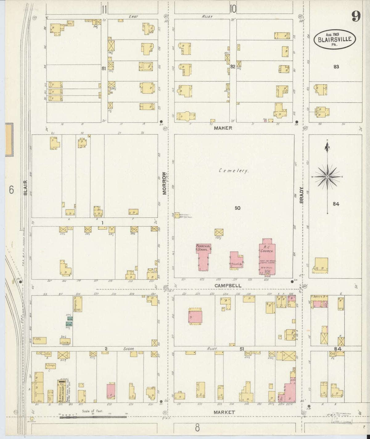 Sanborn Fire Insurance Map from Blairsville, Indiana County, Pennsylvania (1903), Sheet #0009 - Historic Sanborn Fire Insurance Map Print, vintage old map wall art, antique decor, genealogy gift, Blairsville Indiana map