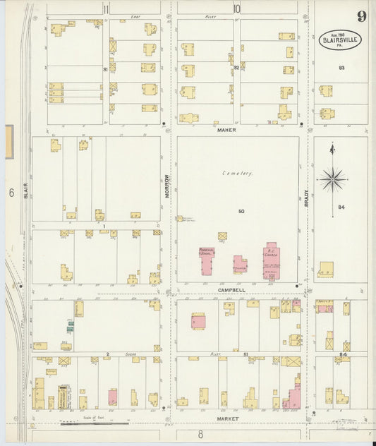 Sanborn Fire Insurance Map from Blairsville, Indiana County, Pennsylvania (1903), Sheet #0009 - Historic Sanborn Fire Insurance Map Print, vintage old map wall art, antique decor, genealogy gift, Blairsville Indiana map