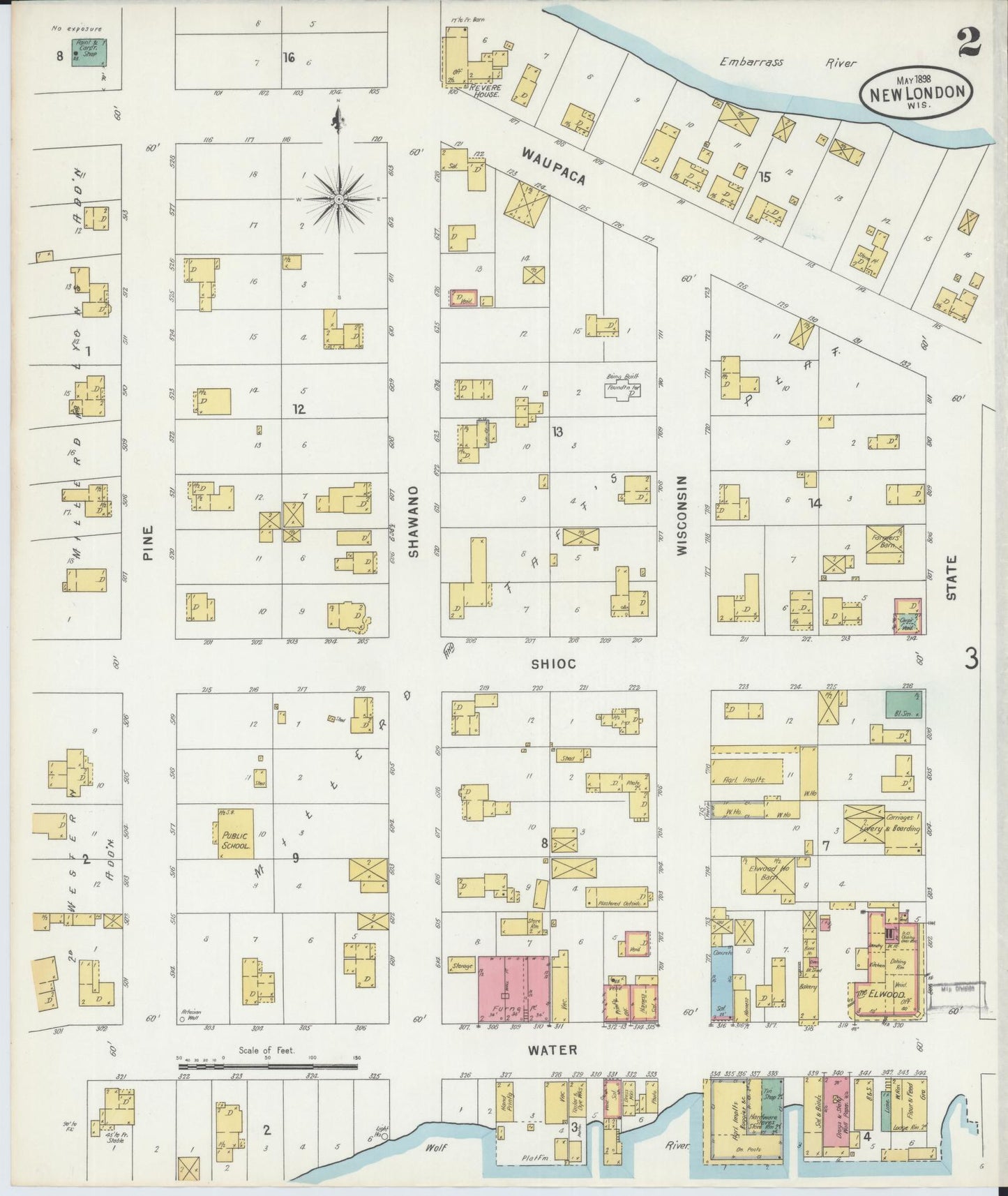 Sanborn Fire Insurance Map from New London, Waupaca and Outagamie Counties, Wisconsin (1898), Sheet #0002 - Historic Sanborn Fire Insurance Map Print, vintage old map wall art, antique decor, genealogy gift, Wisconsin Wisconsin map