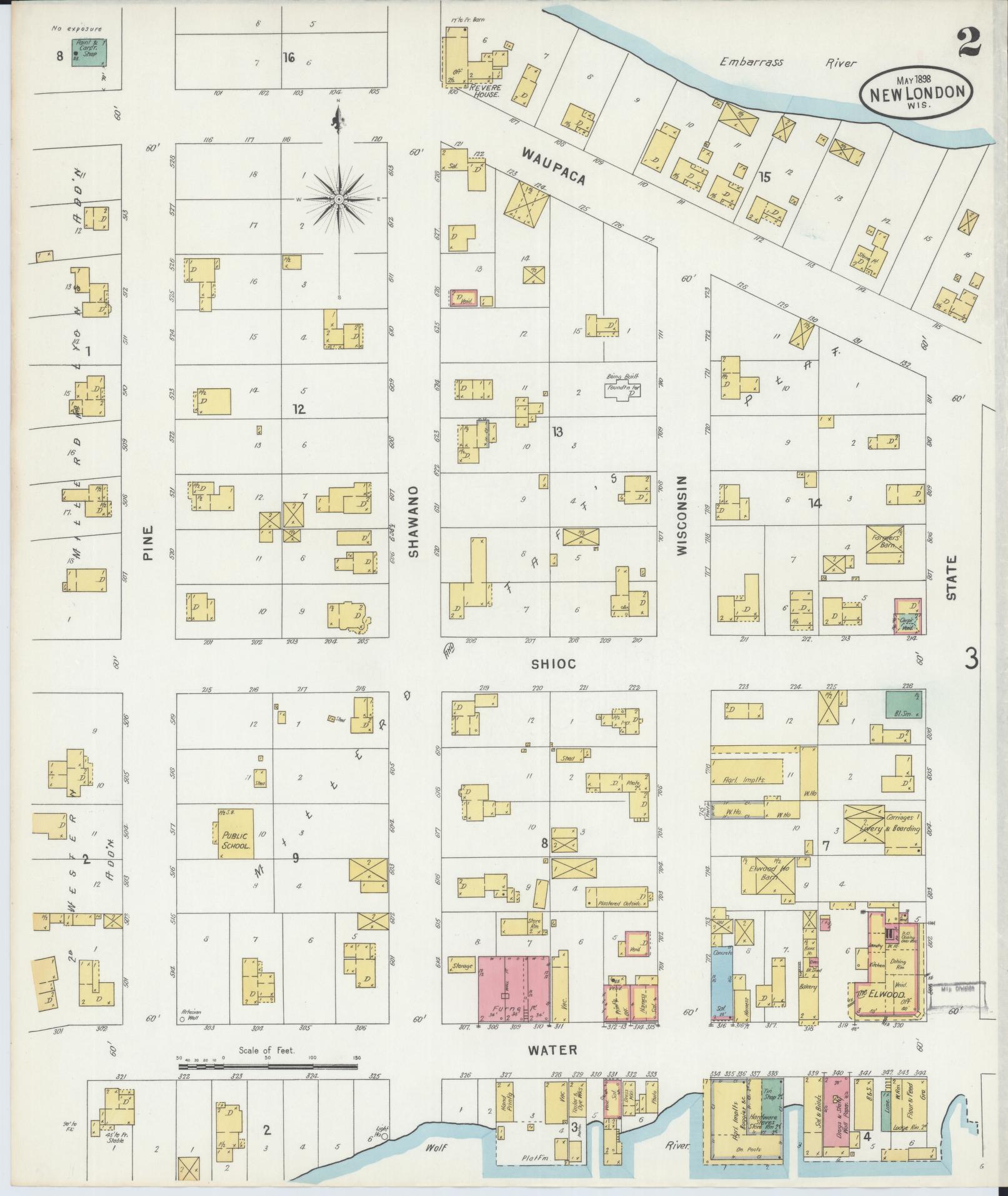 Sanborn Fire Insurance Map from New London, Waupaca and Outagamie Counties, Wisconsin (1898), Sheet #0002 - Historic Sanborn Fire Insurance Map Print, vintage old map wall art, antique decor, genealogy gift, Wisconsin Wisconsin map
