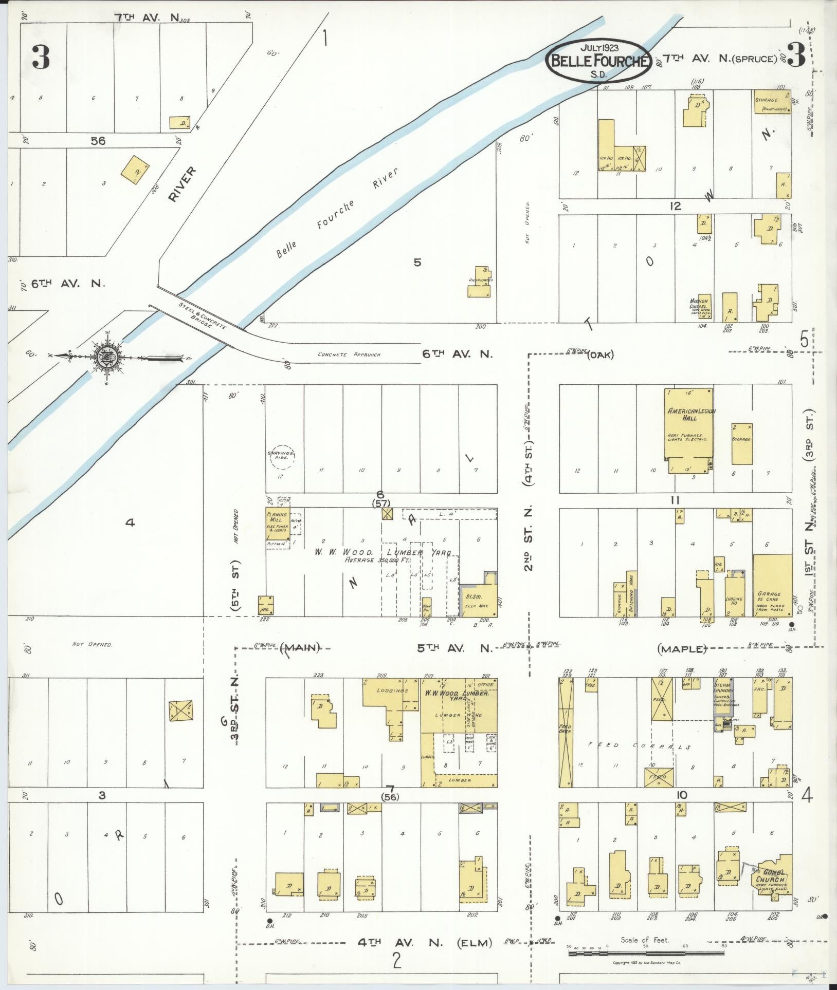 Sanborn Fire Insurance Map from Belle Fourche, Butte County, South Dakota (1923), Sheet #0003 - Historic Sanborn Fire Insurance Map Print, vintage old map wall art, antique decor, genealogy gift, South Dakota South Dakota map