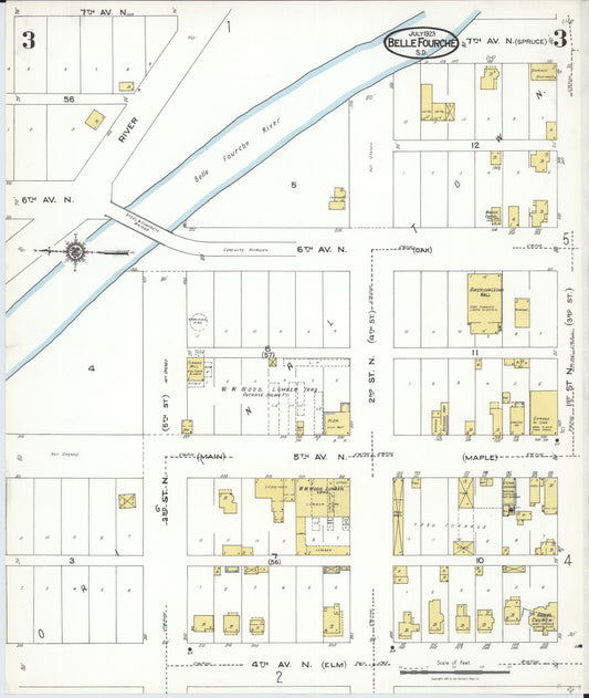 Sanborn Fire Insurance Map from Belle Fourche, Butte County, South Dakota (1923), Sheet #0003 - Historic Sanborn Fire Insurance Map Print, vintage old map wall art, antique decor, genealogy gift, South Dakota South Dakota map