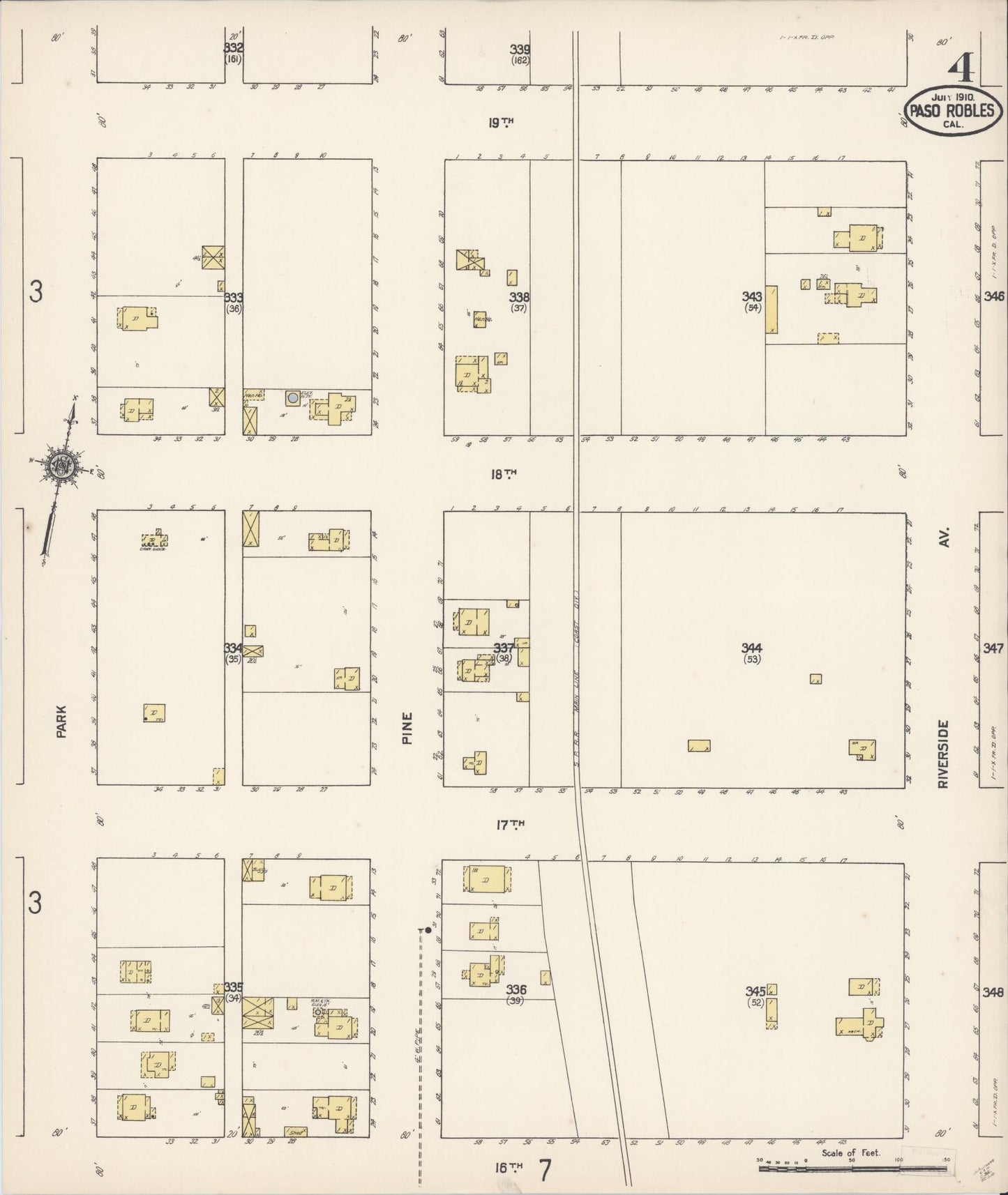 Sanborn Fire Insurance Map from Paso Robles, San Luis Obispo County, California (1910), Sheet #0004 - Complete Map Set gallery image, historic Sanborn map, vintage wall art, California California