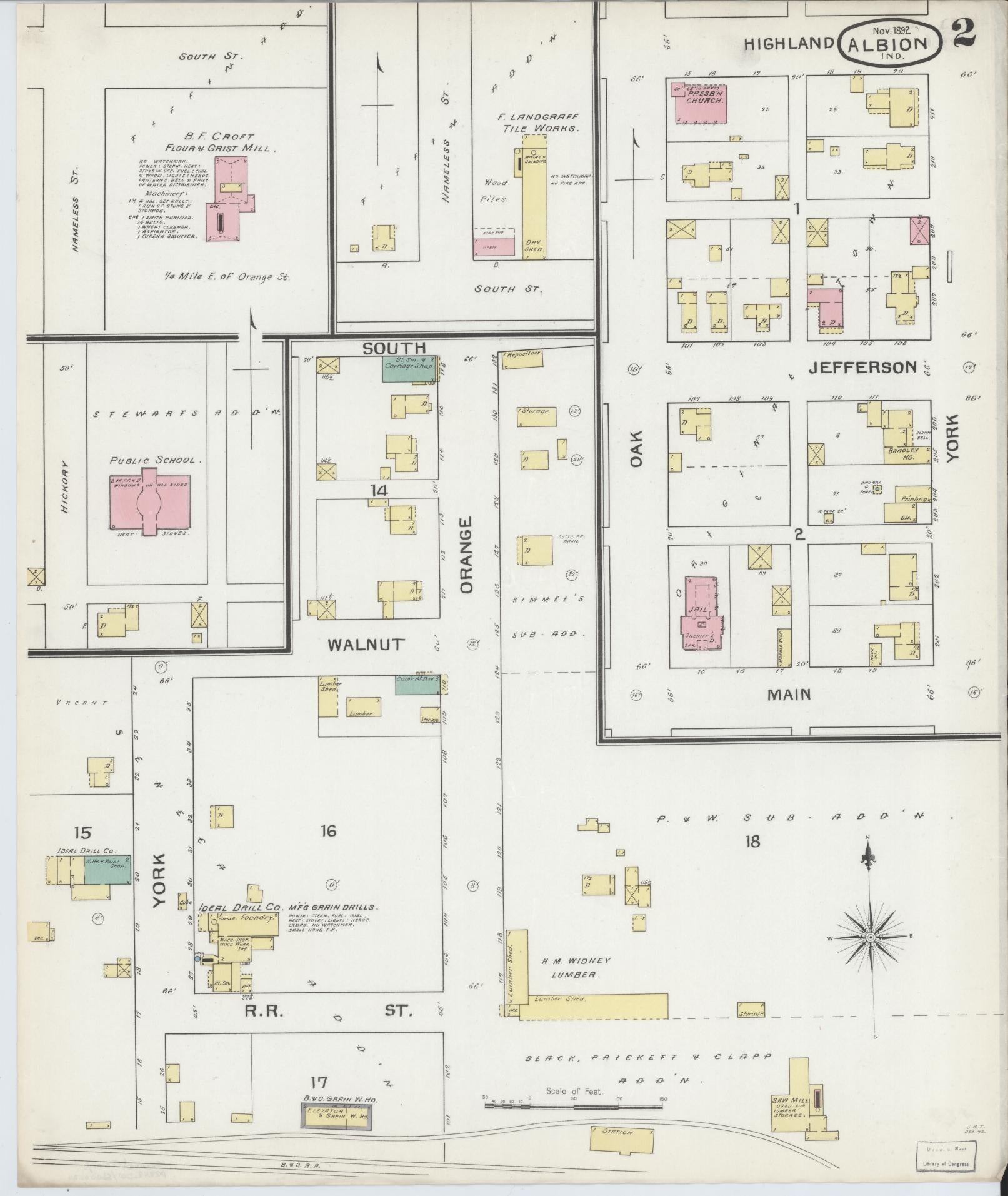 Sanborn Fire Insurance Map from Albion, Noble County, Indiana (1892), Sheet #0002 - Complete Map Set gallery image, historic Sanborn map, vintage wall art, Indiana Indiana