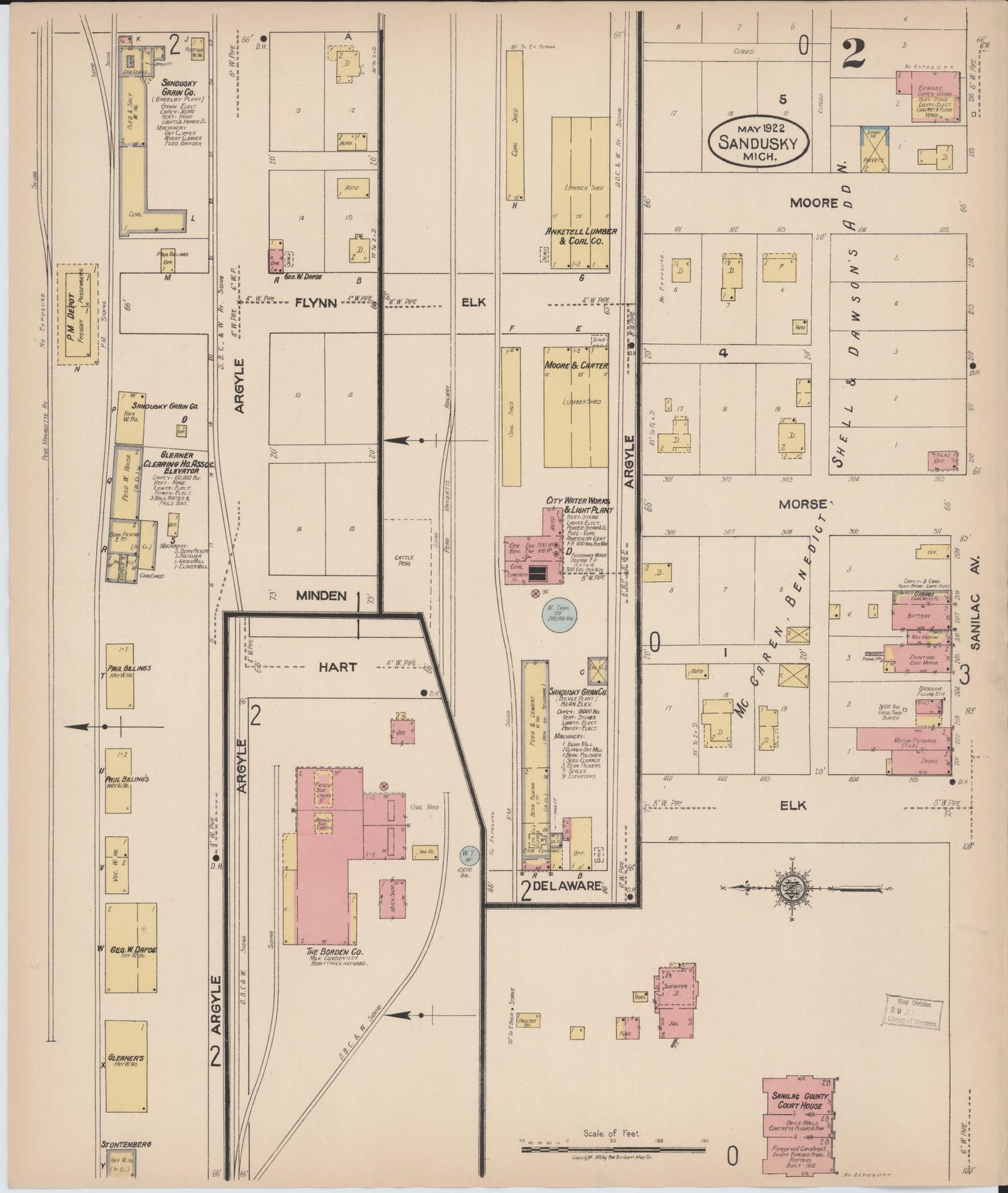 Sanborn Fire Insurance Map from Sandusky, Sanilac County, Michigan (1922), Sheet #0002 - Complete Map Set gallery image, historic Sanborn map, vintage wall art, Michigan Michigan
